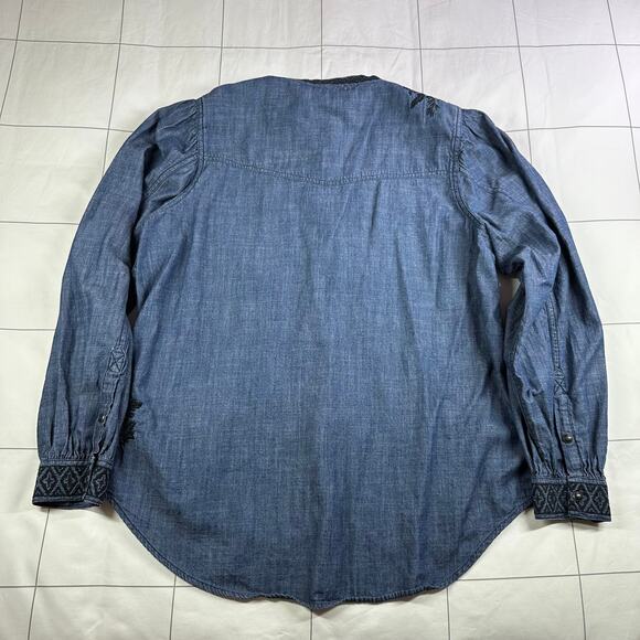 Sundance Blue Denim Blouse with Black Floral Embroidery - Picture 3 of 7